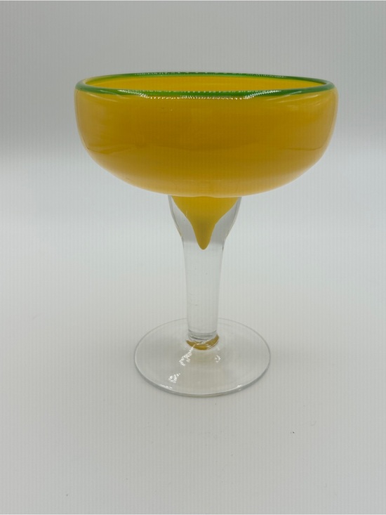 Other - Handblown Yellow Glass Margarita Coupe with Green Rim